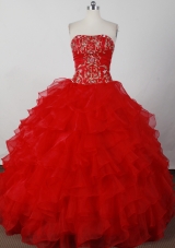 Elegant Ball Gown Strapless Floor-length Red Quinceanera Dresses