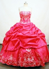 Elegant Ball Gown Strapless Floor-length Taffeta Red Quinceanera Dresses