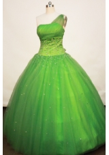 Gorgeous Ball gown One Shoulder Neck Floor-length Tulle Spring Green Quinceanera Dress