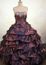 Gorgeous Ball Gown Sweetheart Floor-length Burgundy Taffeta Embroidery Quinceanera Dress