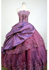 Luxurious Ball Gown Strapless Floor-Length Burgundy Beading and Appiques Quinceanera Dresses