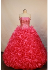 Luxurious Ball gown Strapless Floor-length Organza Red Quinceanera Dress
