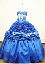 Luxurious Ball Gown Strapless Floor-length Taffeta And Organza Blue Quinceanera Dress