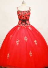 Modest Ball Gown Strap Floor-length Tulle Red Quinceanera Dresses