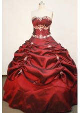 Popular Ball Gown Strapless Floor-length Taffeta Wine Red Quinceanera Dress