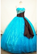 Popular Ball Gown Strapless Floor-length Tulle Aqua BlueQuinceanera Dresses