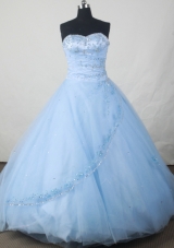 Popular Ball Gown Sweetheart Floor-length Baby Blue Organza Beading Quinceanera Dress