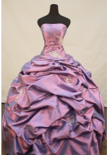 Pretty Ball Gown Strapless Floor-Length Orangza Purple Appliques Quinceanera Dress
