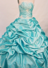 The super hot ball gown strapless floor-length taffeta beading aqua blue quinceanera dresses