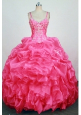 2013 Informal Straps Floor-Lengtrh Hot Pink Beading and Appliques Quinceanera Dresses