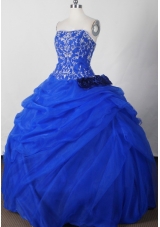 Beautiful Ball Gown Strapless Floor-length Blue Quinceanera Dress