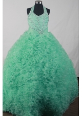 Elegant Ball Gown Halter Top Neck Floor-length Green Dress