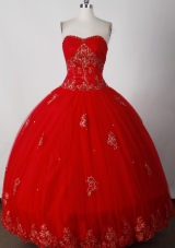 Formal Ball Gown Strapless Floor-length Red Quinceanera Dress