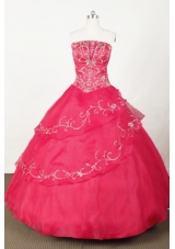 Popular Ball Gown Strapless Floor-length Red Organza Embroidery Quinceanera dress
