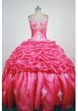 Popular Ball Gown Straps Floor-Length Red Appliques and Beading Quinceanera Dresses