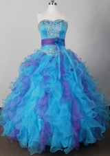 Sweet Ball Gown Strapless Floor-length Blue Quinceanera Dress