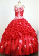 Sweet Ball Gown Straps Floor-Length RedBeading and Appliques Quinceanera Dresses