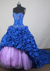Luxurious Ball Gown Sweetheart Neck Floor-length Blue Quinceanera Dress