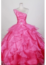 Luxurious Ball Gown One Shoulder Floor-length Hot Pink Quinceanera Dress
