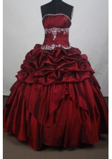 Modest Ball Gown Strapless Floor-length Burgundy Quincenera Dresses