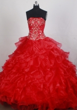 Beauty Ball Gown Strapless Brush Red Quincenera Dresses