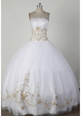 Simple Ball Gown Strapless Floor-length White Quincenera Dresses