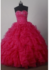 Luxuriously Ball Gown Strapless Floor-length Organza Red Beading Quinceanera Dress