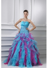 Ball Gown Strapless Organza Beading Ruffles Multi-color Quinceanera Dress