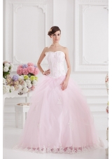 Ball Gown Sweetheart Tulle Baby Pink 2014 Quinceanera Dress with Appliques Beading