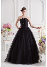 Simple A-line Strapless Tulle Black Quinceanera Dress with Ruffles