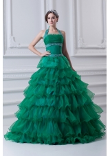 2014 Spring A-line Hater Top Beading and Appliques Green Quinceanera Dress