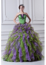 Ball Gown Strapless Multi-color Quinceanera Dress with Ruffles and Appliques