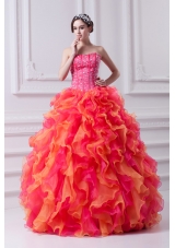 Ball Gown Strapless Organza Beading Ruflles Multi-color Quinceanera Dress