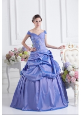 Blue Off The Shoulder Pick-ups Purple Quinceanera Dress with Beading