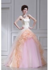 Multi-color Ball Gown Strapless Ruffles Court Train Quinceanera Dress