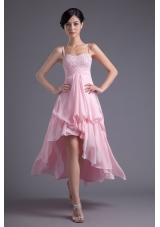 A-line Baby Pink Sweetheart Beading Chiffon High-low Prom Dress