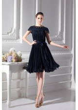 Bateau Knee-length A-line Cap Sleeves Prom Dress