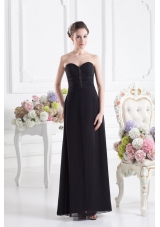 Black Empire Floor-length Prom Dress with Beading and Ruching