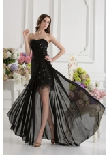 Column Seetheart Chiffon Beading Appliques High Slit Black Prom Dress