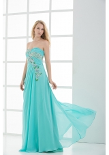 Column Sweetheart Floor-length Applique Aqua Blue Prom Dress