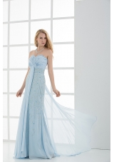 Column Sweetheart Floor-length Beading Light Blue Prom Dress