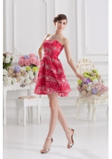 Coral Red A-line Strapless Sequins Prom Dress for 2014 Summer