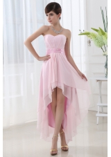Empire Belt High-low Sweatheart High-low Baby Pink Dress Prom Dress
