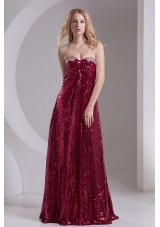 Empire Burgundy Sweetheart Beading Sequins Floor-length Prom Dress