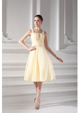 Empire Light Yellow Knee-length Short Prom Dress with Ruching