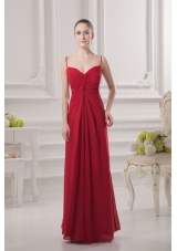 Empire Spagetti Straps Floor-length Ruching Wine Red Prom Dress