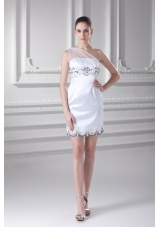 White One Shoulder Taffita Mini-length Prom Dress with Appliques and Ruching