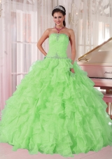 2014 New Spring Green Strapless Ruffles and Beading Elegant Quinceanera Dress for Girl