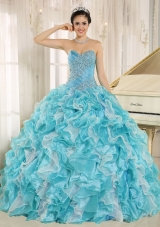 Beaded Ruffles Custom Made For 2013 Aqua Blue Elegant Quinceanera Dress