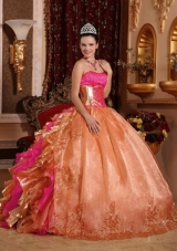 Discount Ball Gown Strapless Ruffles Organza Elegant Quinceanera Dress with Embroidery,The strapless sweetheart neckline is completely adorned with crystals. 
The bodice is accented with scattered beadwork.The full skirt creates a beautiful shape to complete the dress.If you're looking for a high-end dress without the high-end price tag, this is definitely one you should consider.
